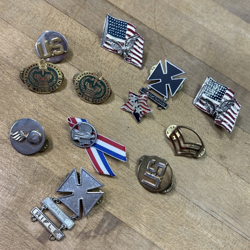 Vintage Military Patriotic Pin Lot 12 US Army Marksmanship Rifle Carbine Flags